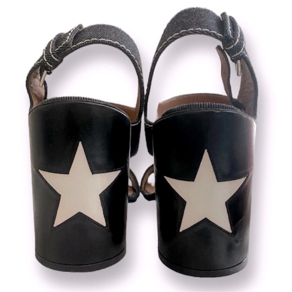 GIVENCHY Star Block Chunky Heel Ankle Strap Sandals RARE Denim Blue White Sz. 6 - Picture 10 of 13